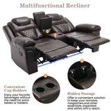 ZUN Home Theater Seating Manual Recliner Loveseat with Hide-Away Storage, Cup Holders and LED Light WF310726AAD