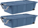40 Gallon Durable Plastic Storage Tote with Latching Lid and Pull Handle, Blue, 2 Pack 78719093