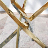 ZUN Contemporary Square Clear Dining Tempered Glass Table with Gold Finish Stainless Steel Legs 33706923