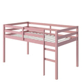 Solid Wooden, Rubber Wooden Twin Loft Bed with Ladder, Bed Platform of Strengthened Slats, Pink W504P190960