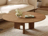 31.5 Inches Round Rustic Ash Wood Veneer Coffee Table for Small Living Room W3136P354198