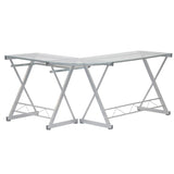 ZUN L-Shaped Tempered Glass Top Computer Desk with Pull Out Keyboard Panel, Clear 70147724