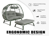 Double Patio Egg Chair Ottoman, Wicker Outdoor Egg Chair Cushion, 2 Person Lounge Chair T5880P501484