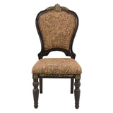 Traditional Formal Side Chairs Set of 2, Cherry Finish with Gold Tipping Jacquard Fabric Upholstery B011P321314