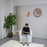 Modern 360 Degree Swivel Sofa Chair, Round Armchairs with High Backrest and Upholstered, Beige W1183P254690