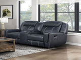 Modern Blue Dual Reclining Loveseat with Center Console, Breathable Faux Leather Upholstery, USB B011P228163