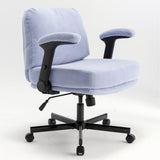 Chair with Wheels and Flip Arms-Comfy Fabric Cross Legged Office Chair with Thick Cushion&Wide Seat, 77632924
