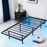 Black Twin Size Floating Platform Metal Bed Frame - 14 Inch Height, Built-in LED Strip Light & Power 81066518
