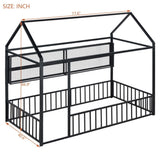 Twin Size Metal Bed House Bed Frame with Fence and Shelves, Black N737P175360B