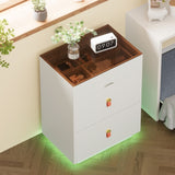 3-Drawer 30'' Nightstand LED Light, Modern Nightstand 3 Storage Drawers, Bedside Table N733P304515K