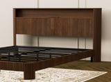 Queen Size bed frame with storage headboard, built-in charging station, wavy curved lines design, W1162P357261