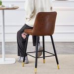 ZUN Brown Suede Skin Velvet Bar Stool - Black Metal Legs with Gold Spray Decoration.Set of 2 W1151P211995