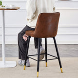 ZUN Brown Suede Skin Velvet Bar Stool - Black Metal Legs with Gold Spray Decoration.Set of 2 W1151P211995