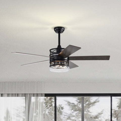 ZUN 52-inch 5-blade Lighted Ceiling Fan with Remote Control , Glass Shade --Matte W1592P162583