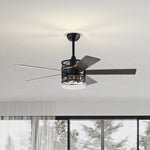 ZUN 52-inch 5-blade Lighted Ceiling Fan with Remote Control , Glass Shade --Matte 60763048