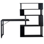 ZUN Home Office Computer Desk L-Shaped Corner Table, Rotating Computer Table with 5-Tier Bookshelf, Four 06880194