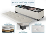 Ottoman with Storage Bench, 43-inch Storage Ottoman, Leather, White 63099762