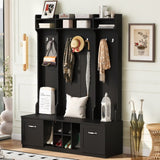 U-Can 5-in-1 Entryway Bench with Coat Rack, 7 Sturdy Hooks, 2 Spacious Drawers and Adjustable N724P235232B