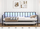 Twin Daybed with RGB LED Lights & Charging Station, Height Adjustable Day Bed Frame with Trundle, W2129P417631