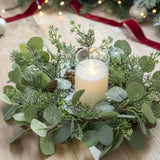 2PCS Set Christmas Wreath Eucalyptus Candle Rings 14.2in Green Artificial plants Home Door Decor 64144945
