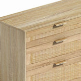 ZUN 59" Rattan Dresser with Drawers, 6 Drawer Dresser for Bedroom, Clothes Storage Cabinet for Bedroom, W757P209511