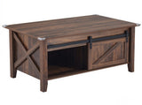 Lift Top Coffee Table with Sliding Barn Door, Farmhouse X Side Design, Hidden 37501778