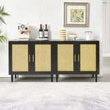 ZUN Side panel buffet cabinet with natural rattan door, rattan storage cabinet with adjustable shelves, W1320138012