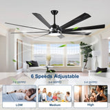 ZUN 72 Inch Industrial DC Motor Ceiling Fan with light, Large Ceiling Fan with 8 Reversible Blades, 3 W2352P204478