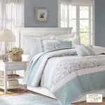 ZUN 6 Piece Cotton Percale Quilt Set with Throw Pillows Aqua King/Cal King B035129022