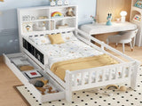 Twin Platform Bed with Chalkboard,Solid Wood Platform Bed with Storage Drawers and Shelves,Childlike W1580P362704