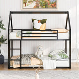 Twin over Twin House Bunk Bed with Built-in Ladder,Black WF283080AAB