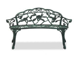 Outdoor Cast Aluminum Patio Bench, Porch Bench Chair with Curved Legs Rose Pattern, Antique Green 56157164