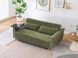 The pull-out push-in green corduroy sofa with dual functions, equipped with a movable tabletop W3371P302294