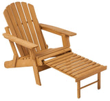 Outdoor Wooden Folding Adirondack Chair with Retractable Ottoman, Pre-Assembled BackRest & W2640P290601