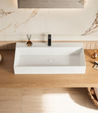 30" x 18" Solid Surface Wall Mount Rectangle Matte White Vessel Sink with Faucet Hole W3034P280638