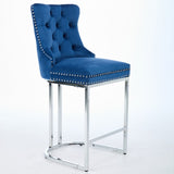 25" Counter Height Bar Stools Set of 2, Modern Velvet Barstools with Button Back&Rivet Trim W1143P217852