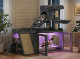 Litter Box Enclosure with Cat Tree, Hidden Litter Box with LED Light, Sisal Scratching Board and N704P443507E