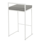 Fuji Contemporary Stackable Counter Stool in White with Grey Faux Leather Cushion by LumiSource B202P222383
