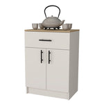 ZUN Ivory and Natural Oak 2-Door Kitchen Pantry with 1 Drawer B062P227649