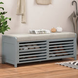 TREXM Distressed Shutter Storage Bench with Acacia Veneer for Retro Charm for Living Room, Entryway N715P196968E
