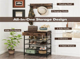 Multifunctional Entryway Storage - 5-Hook Coat Rack 2-Drawer Shoe Stand with 4 Mesh Shelves 31871415