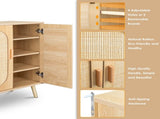 Modern Rattan Shoe Storage Cabinet with Double Doors and Adjustable Shelves, Accent Cabinet for 24395179