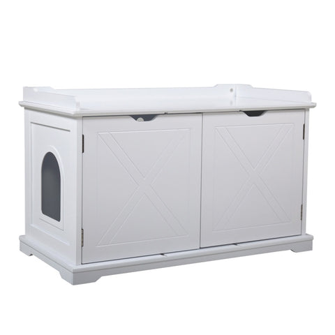 ZUN Cat Washroom Bench, Wood Litter Box Cover with Spacious Inner, Ventilated Holes, Removable W2181P155161