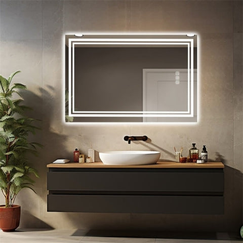 ZUN 48" x 36" LED Bathroom Mirror Front and Backlight, 5 Mins Defog, 5MM Full HD Reflected Wall Mounted 54258833