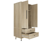 Density board pasted with triamine 9398-1 oak color black copper feet 2 doors 2 drawers with clothes 83228701