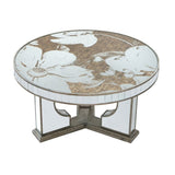 ZUN 35.5x35.5x19" Round Coffee Table with Elegant Floral Design and Mirrored Silver Finish W2078P248214