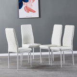 ZUN White modern minimalist dining chair fireproof leather sprayed metal pipe diamond grid pattern W2181P167933