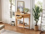 TREXM Farmhouse Half Moon Console Table with Drawer & Shelf - Rustic Accent Table, Sofa Table for N715P383795D