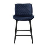 Set of 2 Counter Height Chairs Dark Blue Velvet Upholstery Modern Casual Dining Furniture Metal B011P234286