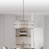 Modern Crystal Drum Chandelier, 6-Light Pendant Lighting Fixture with Silver Metal Frame for Living W1340P189448